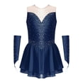 thumbnail image 3 of ranrann Ice Figure Skating Dress for Girls Rhinestone Mesh Chiffon Ballet Dance Leotard Dress Outfits Navy Blue 8, 3 of 7
