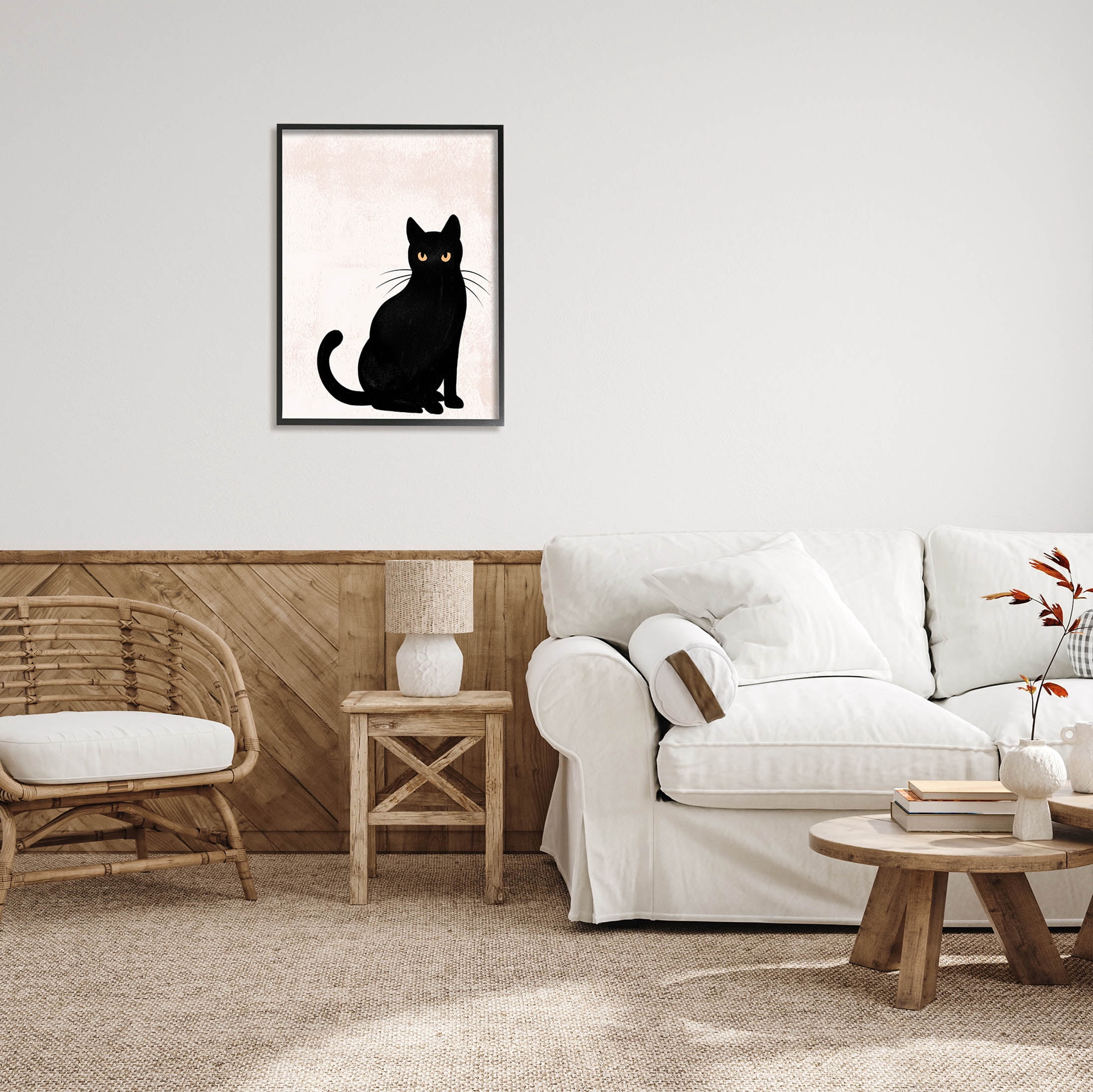 Stupell Industries Halloween Black Cat Silhouette Graphic Art Black Framed Art Print Wall Art, Design by Jo Taylor