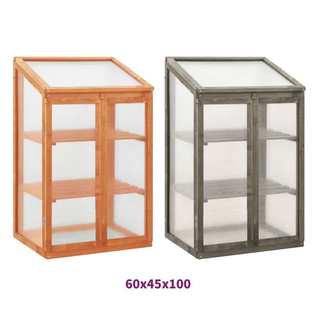 vidaXL Greenhouse Grey Solid Firwood, PC board 23.6x17.7x39.4 in