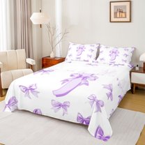 Homewish Dreamy Purple Bowknot Queen Sheet Sets for Girl, Kawaii Initial J Letter Flat and Fitted Sheet, Princess Style Super Cozy Room Decor, 4 Pieces