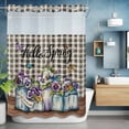 thumbnail image 6 of Hello Spring No Hooks Shower Curtain with Snap-in Liner Farm Purple Pansy Flowers in The Jug Black Plaid Shower Curtains for Bathroom, Waterproof, Easy Install, Washable 72"x96", 6 of 9