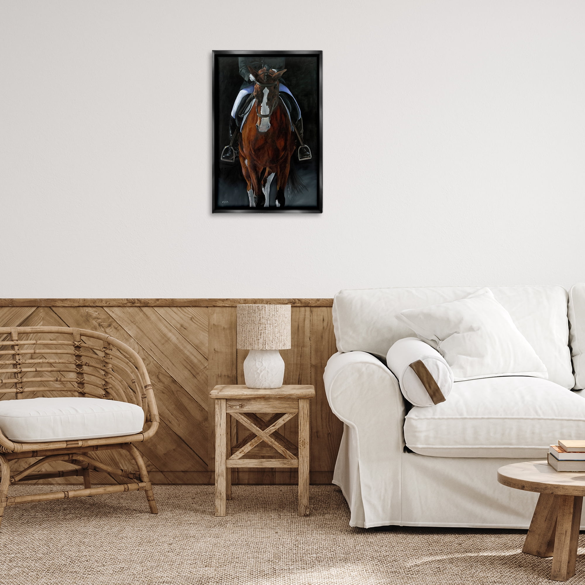 Stupell Industries Balance Trotting Horse Animals & Insects Painting Black Floater Framed Canvas Art Print Wall Art, 17 x 25