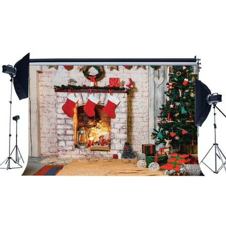 Interior Lantern Lighting HelloDecor Polyster 7x5ft Photography Backdrop Merry Christmas Tree Fireplace Stocking Lantern Xmas Gifts Carpet Interior Decoration Backdrops Kids Adults Happy New Year Background Photo Studio Props ()