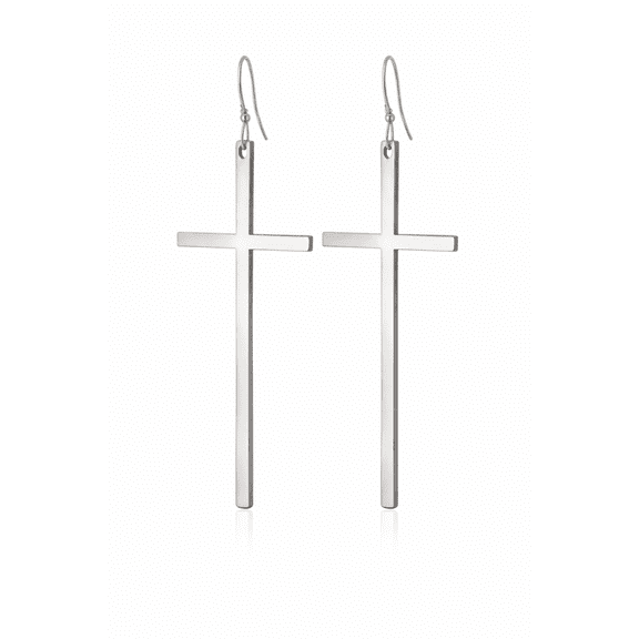 925 Sterling Silver Cross Dangle Earrings for Women – Minimalist Christian Cross Drop Earrings, Long Religious Jewelry Gift