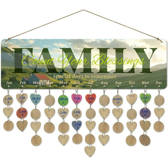 1 Pc Wooden Family Birthday Reminder Calendar Plaque Nature Background Image for family celebration Birthday Party Decoration Wooden Calendar Sign Plaque DIY Birthday Calendar