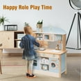 thumbnail image 4 of Robud Luxury Kids Play Kitchen Playset, Wooden Pretend Playset with Microwave Oven, Clock,Towel Rack,Toy for Toddler,Blue, 4 of 12