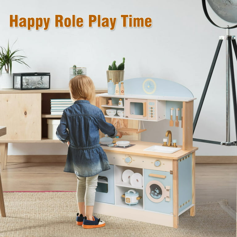 ROBUD Kids Kitchen Playset Wooden Kids Play Kitchen Set Pretend Play for  Toddlers Boys Girls