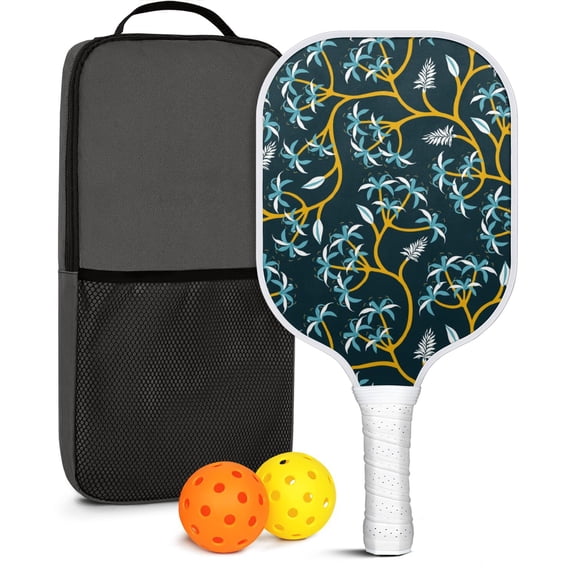 Pickleball Paddles Set Of 1, Fiberglass Surface, Floral, Flowers Print, 1 Paddle, 2 Balls & Bag