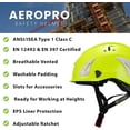 thumbnail image 4 of Land Helmets AeroPro Arborist Safety Helmet with Visor – ANSI Z89.1 Type 1 Class C Vented - Hard Hat for Fall Protection, Arborist & Technical Rescue - Green with Clear Visor, 4 of 10