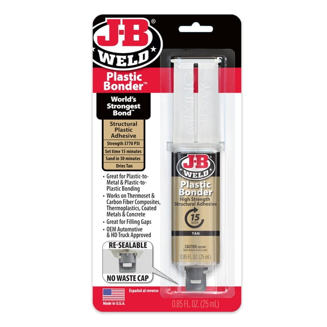 Jeringa Adhesive J-B Weld Plastic Bonder de 25 ml, color canela