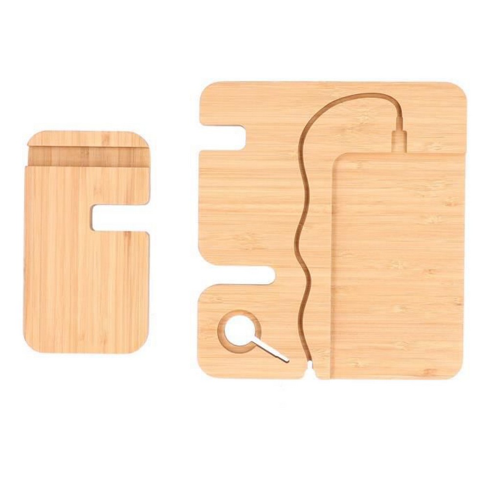 Wallet Stand Bamboo Wood Phone Docking Station Desk Storage Holder