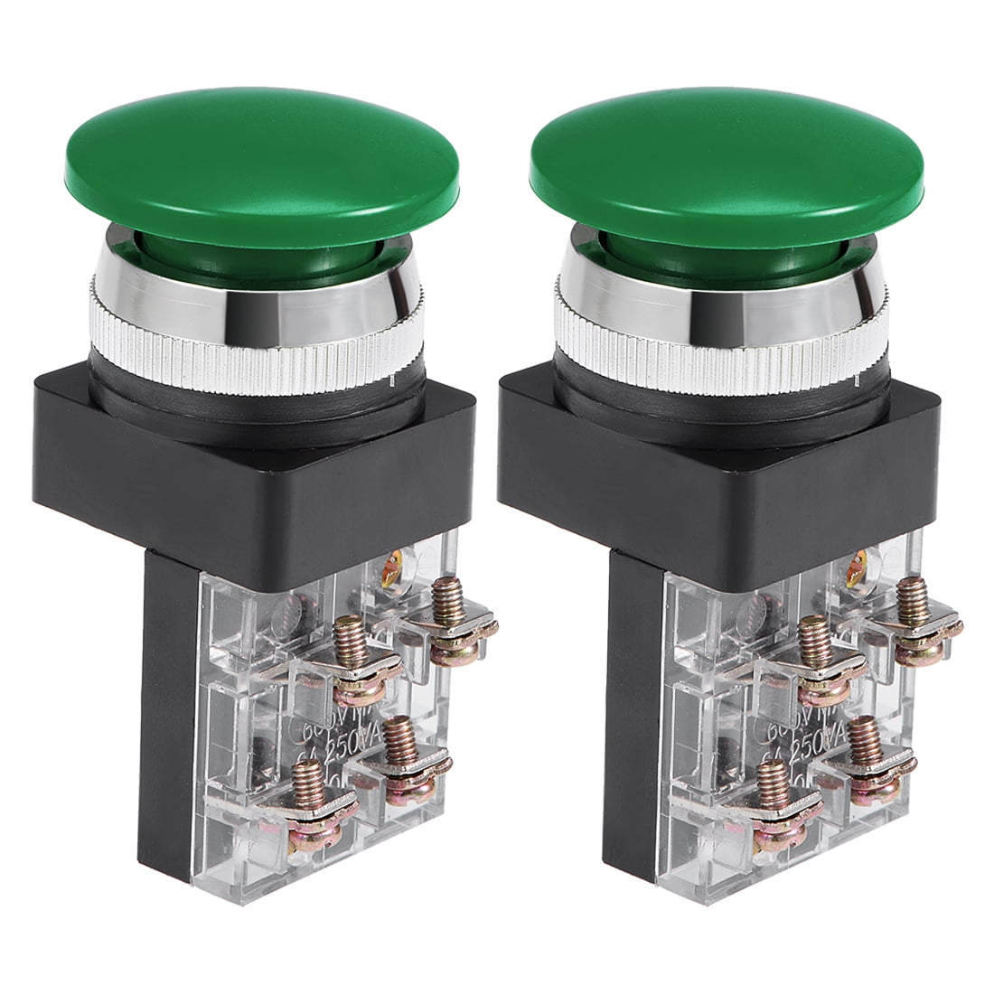 Unique Bargains 1.18' Mushroom Momentary Head Push Button Switch Green DPST 2Pcs