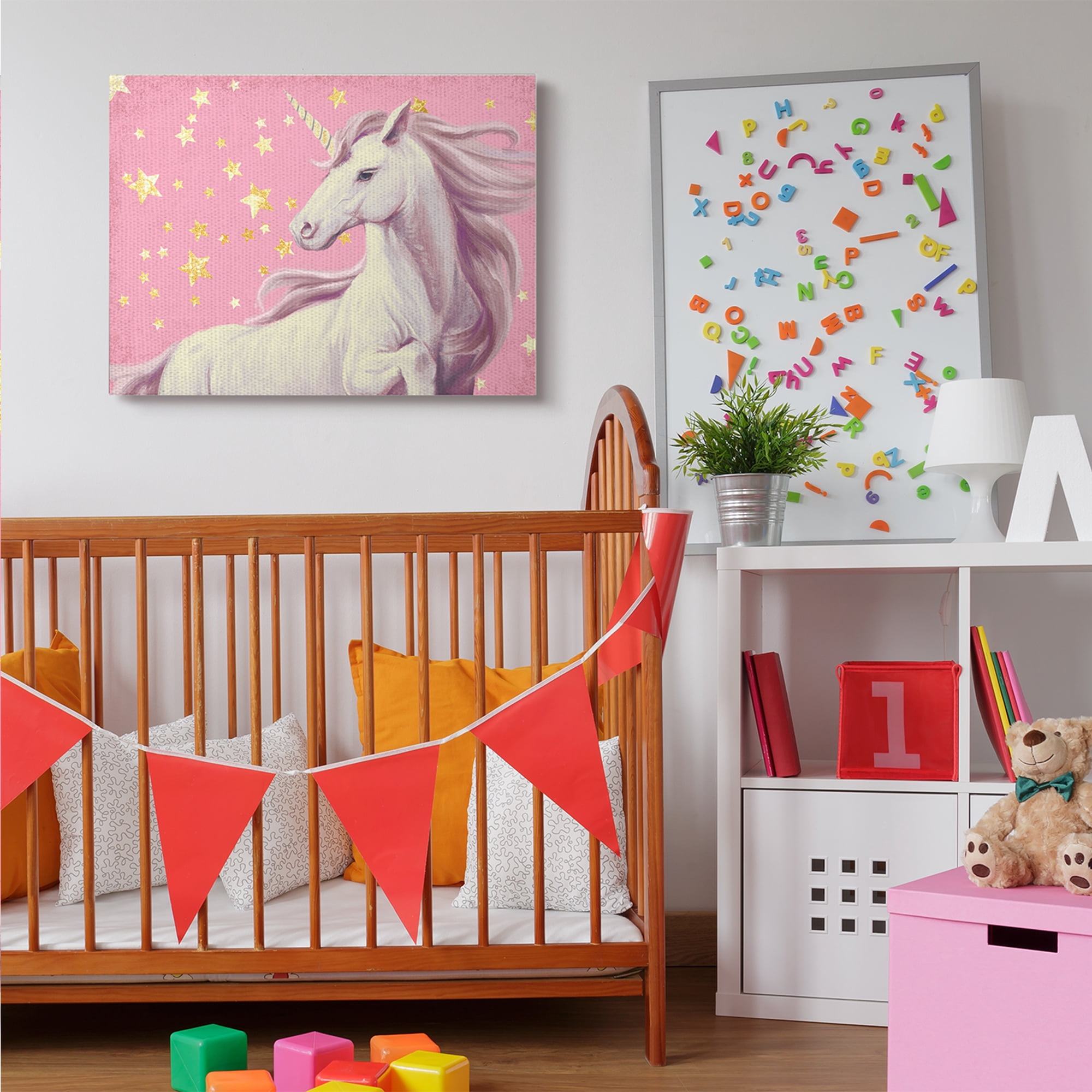 Stupell Industries Adorable Unicorn in Pink Starry Sky Canvas Wall Art by Ziwei Li