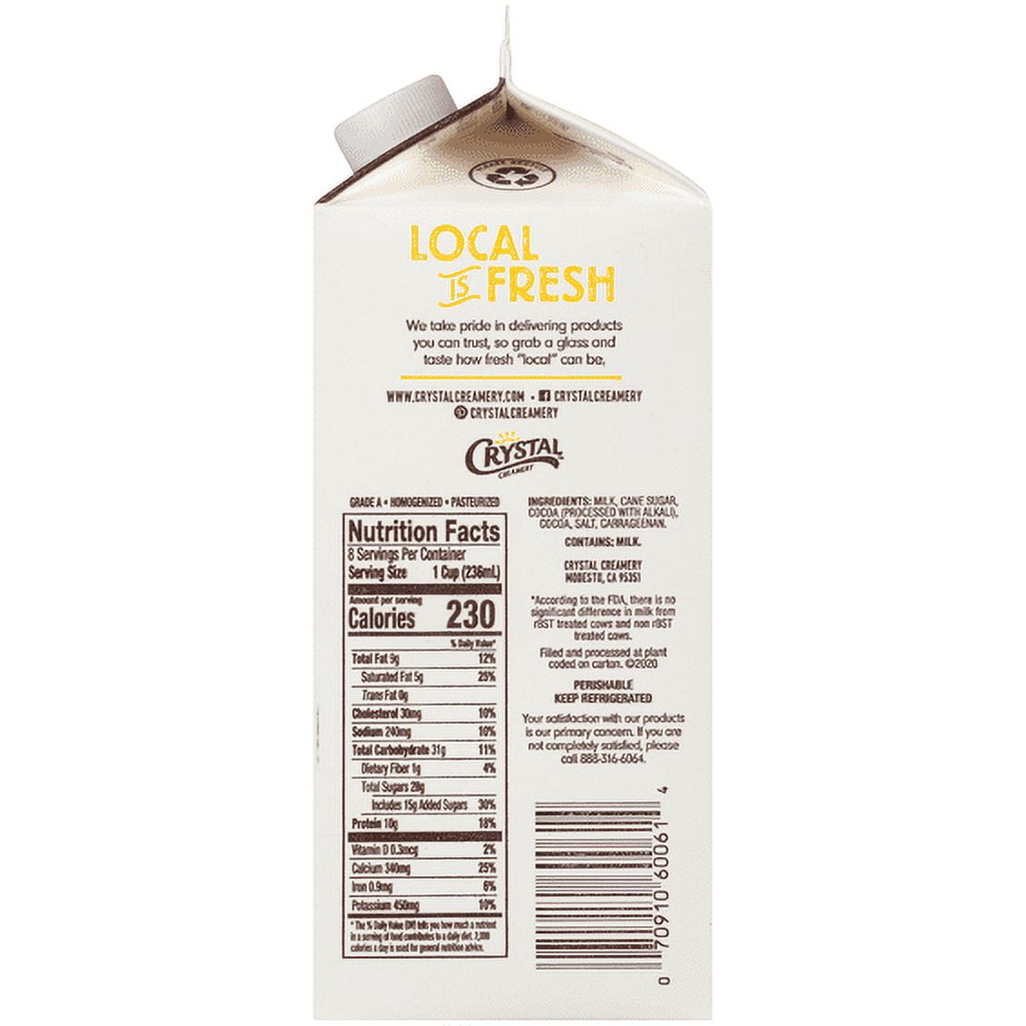 Crystal Creamery ™ Brand Deluxe Whole Chocolate Milk 0.5 gal. Carton