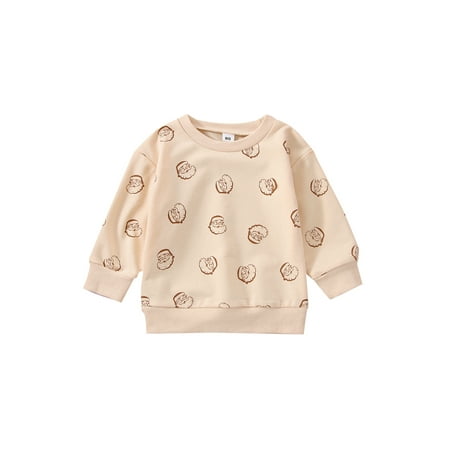 

Kids Baby Boys Girls Spring Autumn Casual Pullover Beige Long Sleeve O Neck Santa Claus Print Sweatshirt