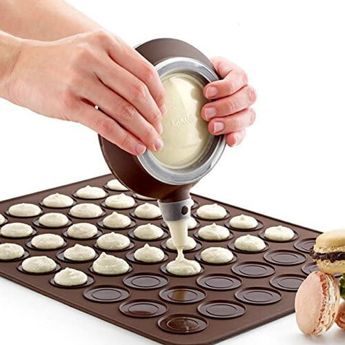 Kisweet Macaron Sets Silicone Making Molds 48 Capacity Small Pastry Baking Mat with Decorating Piping Pot with 4pcs Nozzles 