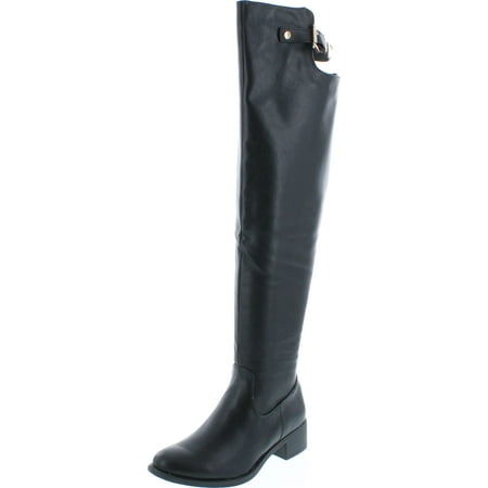 

Refresh Womens Alto-04 Comfy Low Heel Side Zipper Buckle Strap Knee High Riding Boot Black 6