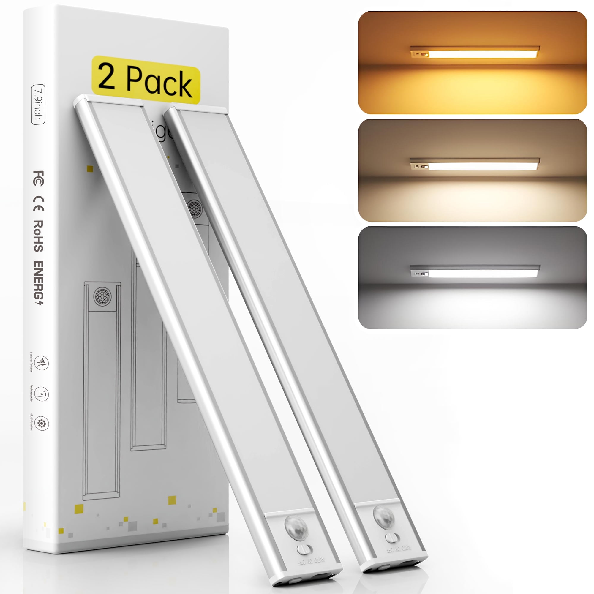 DAYBETTER 34 LED Under Cabinet Lights, USB Rechargeable Closet Lighting kit with Motion Sensor and Magnetic Strip for Wardrobe, Kitchen Wireless Lighting,2 Pack