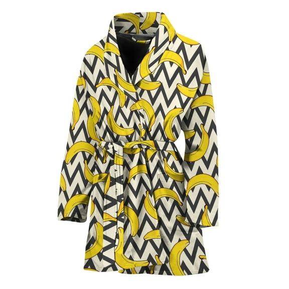 Zigzag Banana Pattern Women Bathrobe One Size Univeral Fits, Banana Fruits Fashion Lightweight Plush Fleece Long Robe For Women