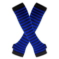 thumbnail image 1 of Zhuge Guantes largos sin dedos a rayas para mujer, calentadores de brazos tejidos de invierno para punk rock, cosplay, gótico y fiestas navideñas, color negro y azul, 1 of 4