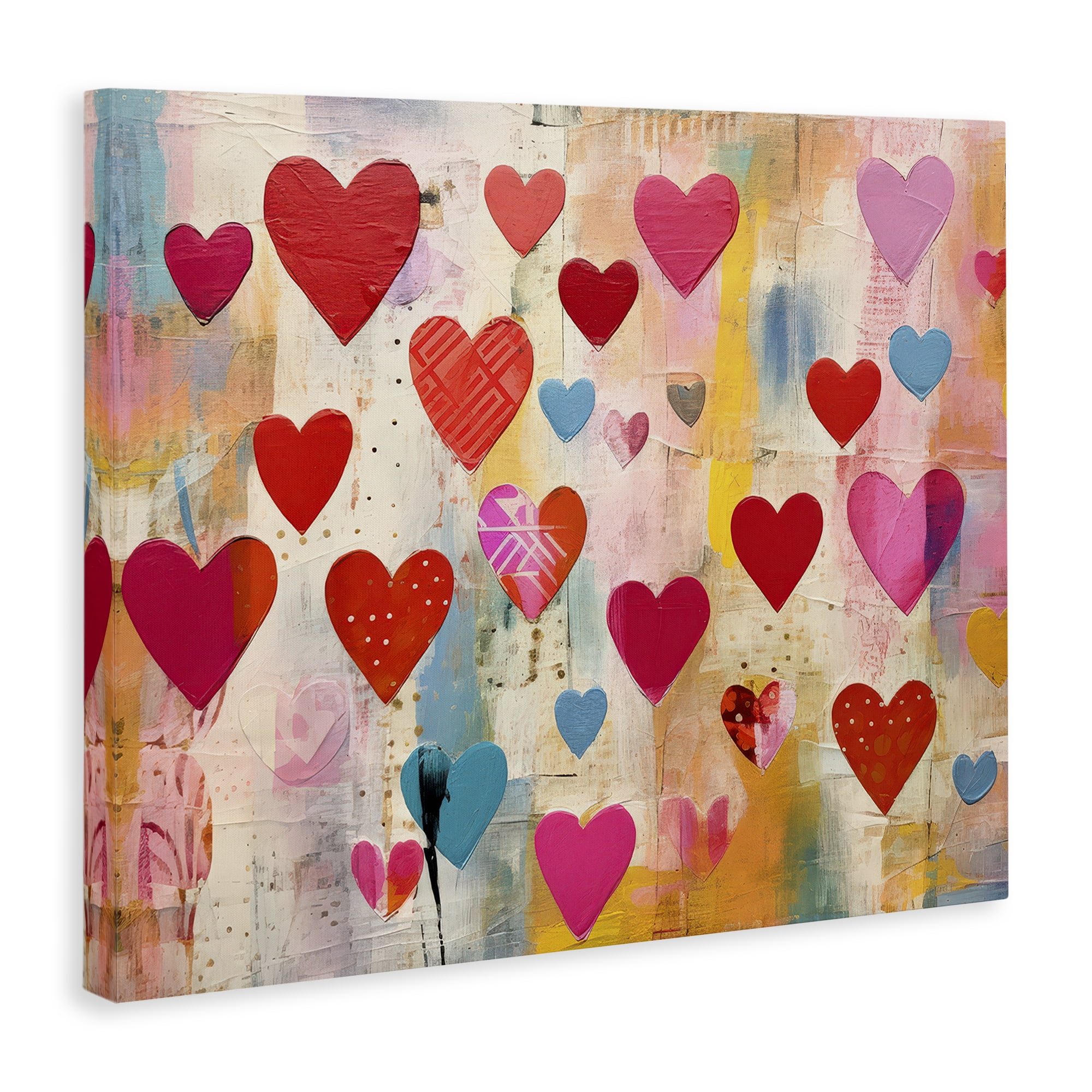 Stupell Industries Playful Patterned Hearts Abstract Painting Wrapped Canvas Art Print Wall Art, 20 x 16