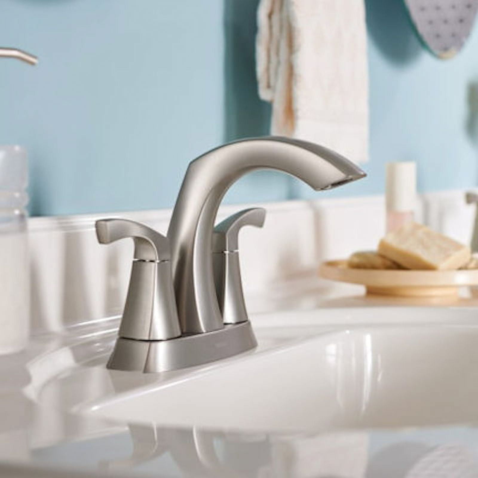 Moen Lindor Spotshield Brushed Nickel Two-Handle Bathroom Faucet 4 in.