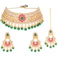 thumbnail image 1 of Efulgenz Indian Jewelry for Women Wedding Bridal Traditional Green Kundan Necklace Earrings Crystal Faux Stone Choker Necklace Chaandbali Earrings with Maang Tikka Bollywood Jewelry Set, 1 of 6