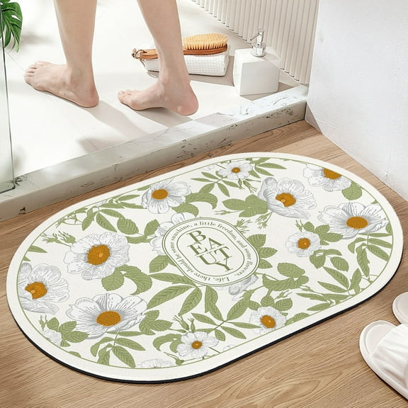 Fmbmuo Non-Slip Backing Bathroom Rugs Bohemian Oval Low Pile Bath Mats for Bathroom 16x24in Rubber F