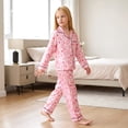 thumbnail image 5 of NIPAXO Girls Pajamas Set Long Sleeve Button-Down Pink Stripe Strawberry Bow Print Long Pants Satin Sleepwear for Kids, 5 of 8
