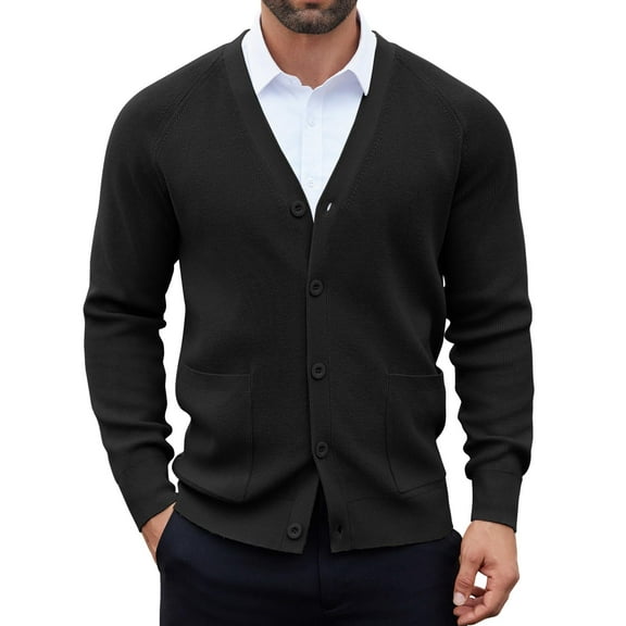 COOFANDY Mens Lightweight Button Down Cardigan Sweater Long Sleeve Slim Fit V-Neck Button Down Dress Sweater