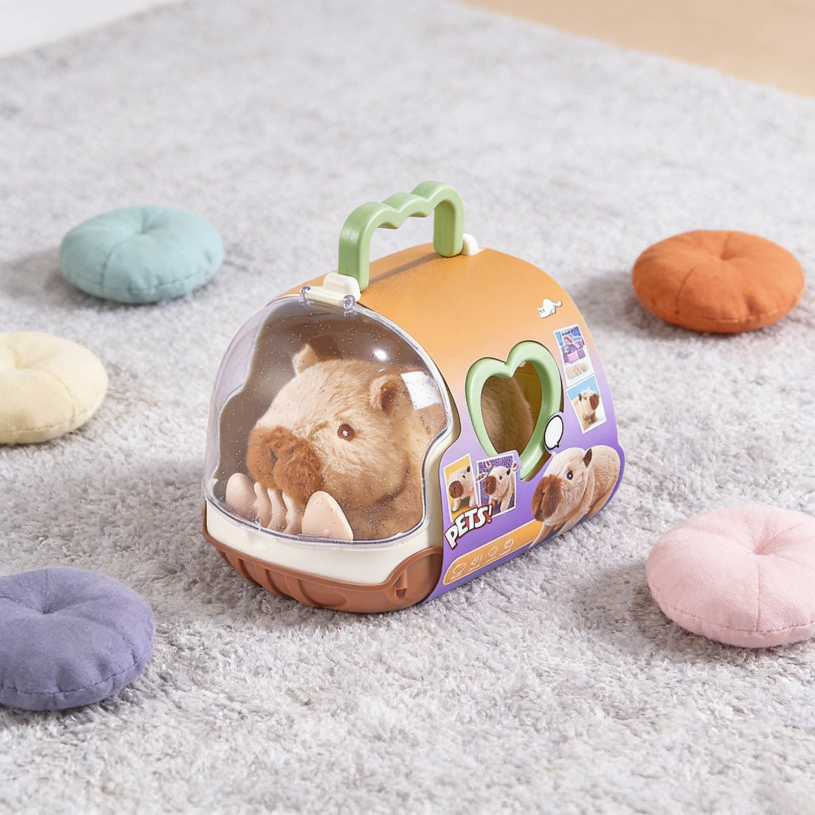 Interactive Electronic Pet Robotic Capybara Plush Toy Battery Operated Animated Stuffed Animal with Portable Pet Carrier Lifelike Motion Soothing Sounds for Kids Birthday Gifts Sensory Play