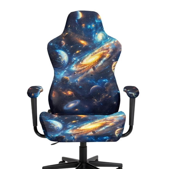 XYZCANDO Galaxy Planet Gaming Chair Cover Set 4 Packs with Zipper Gaming Chair Covers Slipcovers Anti-Skid Stretch Fabric Home Decor Suitable for Most Game Chairs
