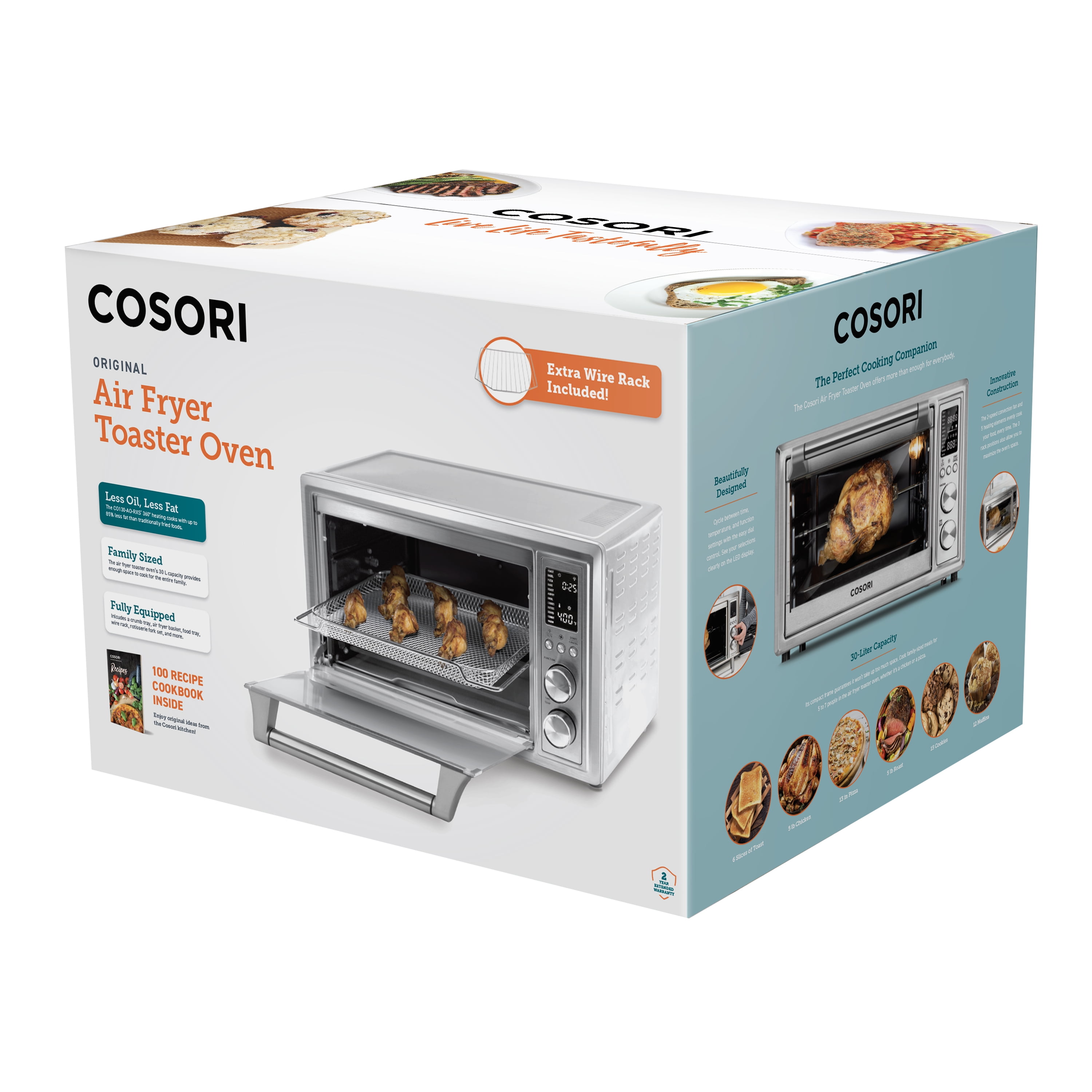 COSORI Air Fryer Toaster Oven, 12-in-1 Convection Oven Countertop,  Stainless Steel 32QT/32L, 6-Slice Toast & Air Fryer Toaster Oven Accessory  C130-2WR