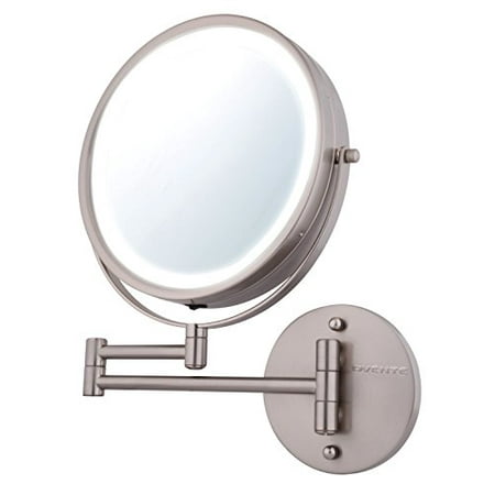Ovente Wall Mount Makeup Mirror Battery Operated Led Lighted 1x 7x Magnification 8 5 Inch Nickel Brushed Mfw85br1x7x