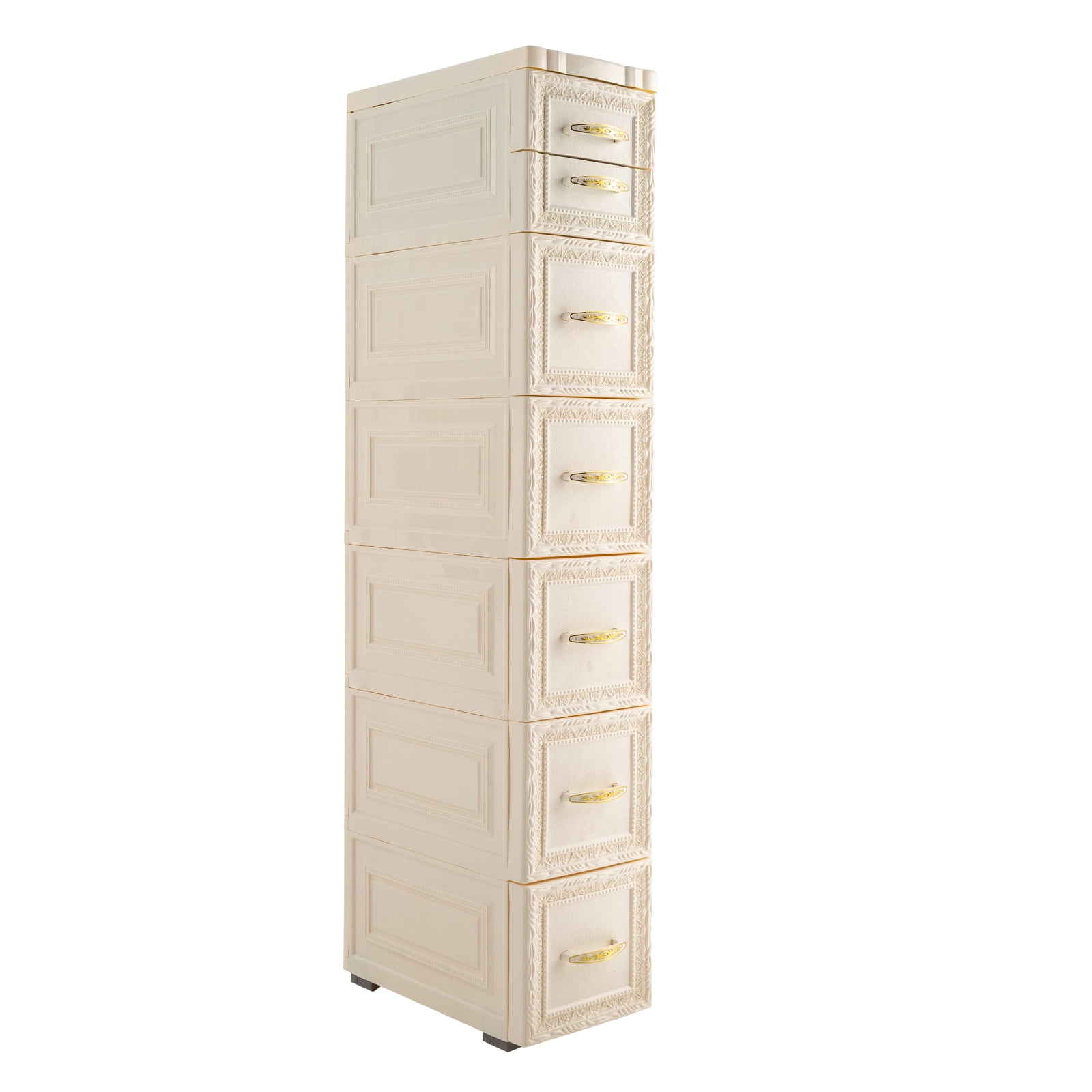 6Tier Bathroom Floor Cabinet, Vertical Storage Unit with Drawers and Casters, Large Capacity Narrow Tall Slim Storage Tower Waterproof Toilet Paper Storage Cabinet for Small Spaces Gaps