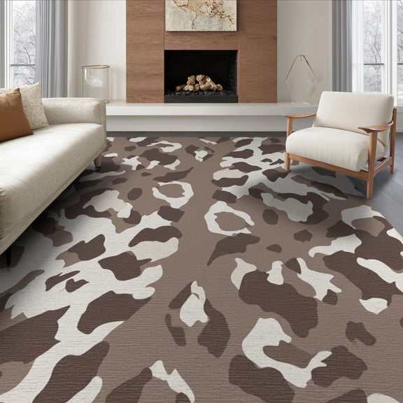 ODIKA 8'x10' Washable Area Rug Cow Patches Fake That Feel Placemats Mini Table Print Spotted Playful Expressive for Dining Room, Large Office, Lounge, Non-Slip Chair-Friendly Mat
