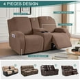 thumbnail image 5 of Stretch Loveseat Recliner Covers with Console 4-Pieces Recliner Sofa Covers with Pockets Jacquard Reclining Couch Covers Furniture Protector with Elastic Straps Bottom (2 Seater, Brown), 5 of 12