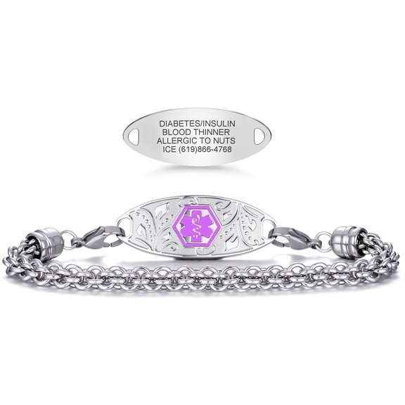 Divoti Premium Custom Engraved Medical Alert Bracelet for Women – Customizable Emergency ID Tag Jewelry - Purple / 6“