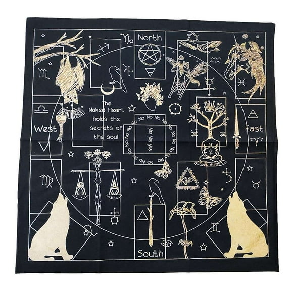 4pcs Polyester Altar Cloth Owl Horse Wolf Witchcraft Supplies Tarot Spread Table Top Cloth Wiccan Square Spiritual Sacred Cloth Black 600x600mm