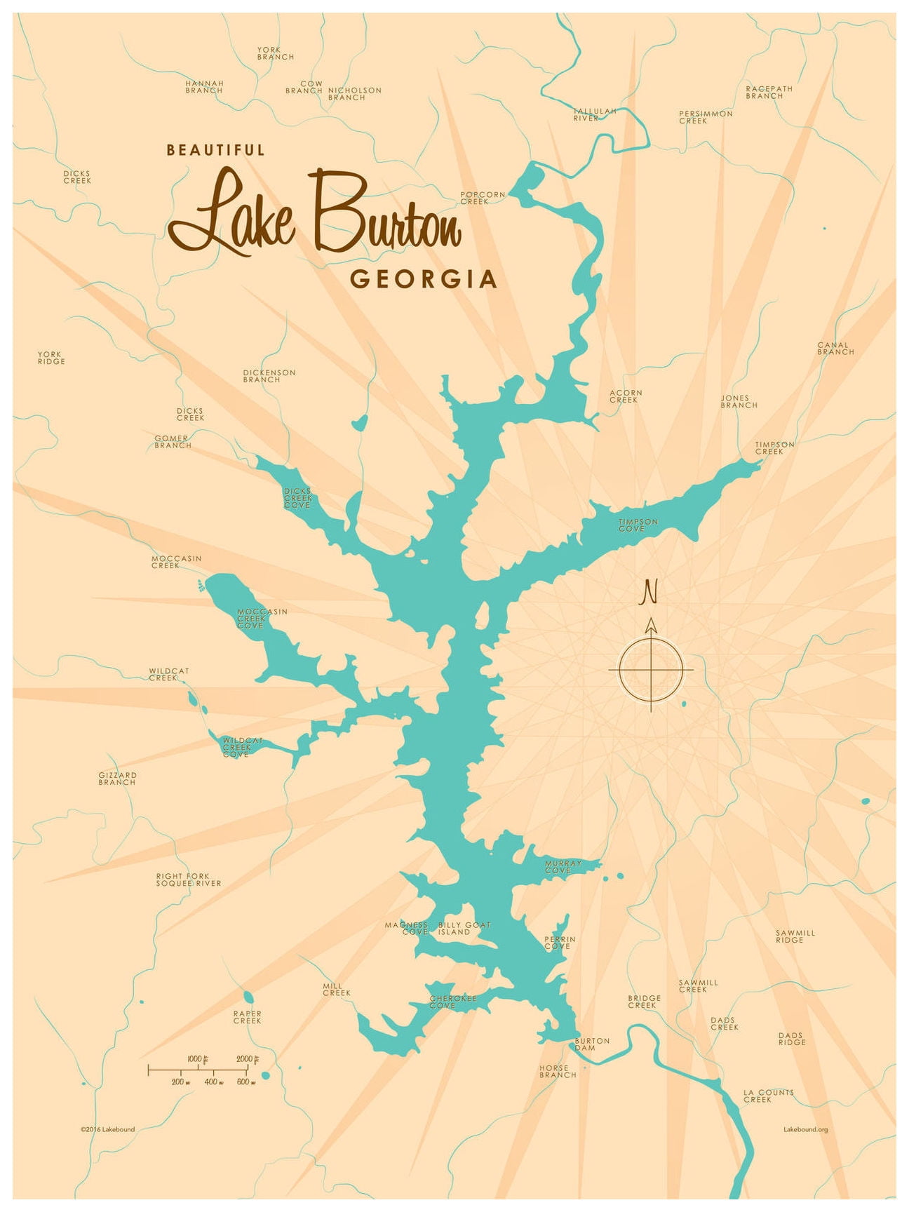 lake burton ga map Lake Burton Georgia Map Vintage Style Art Print By Lakebound 18 lake burton ga map