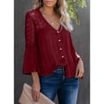thumbnail image 5 of Uhndy Women's Blouses V Neck Lace Crochet Button Down Shirts Bell Sleeve Casual Loose Tops, 5 of 6