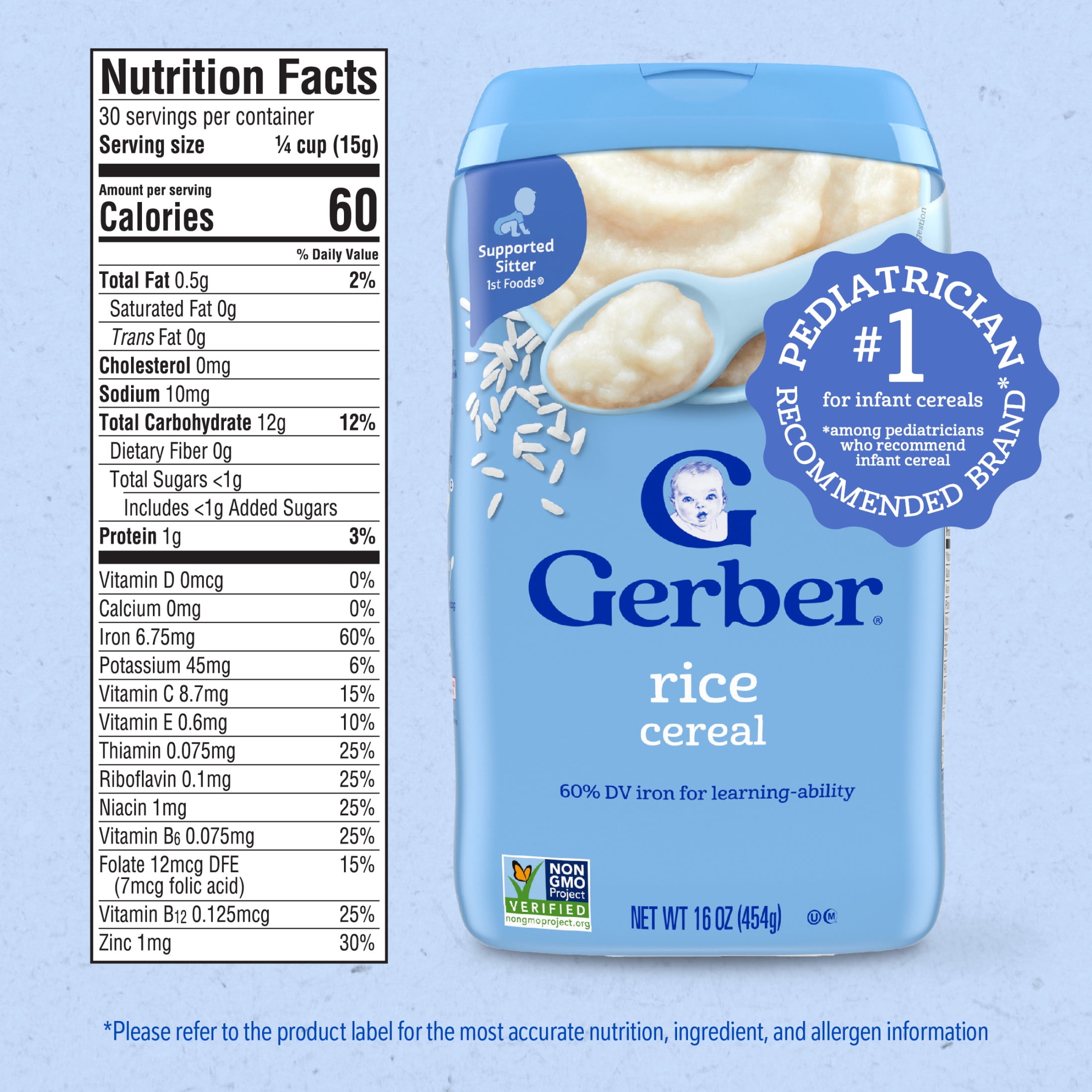 Gerber Stage 1 Baby Food, Baby Rice Cereal, Gerber Cereal For Baby, Infant Cereal 16 oz