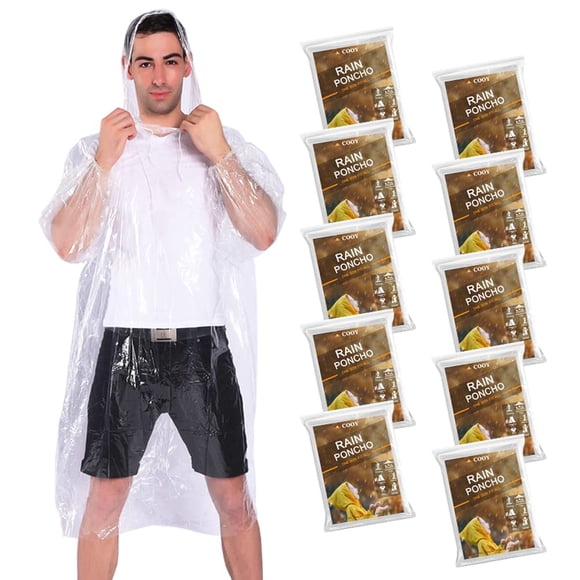 Ponchos de lluvia COOY desechables de emergencia, paquete de 10 unidades para adultos