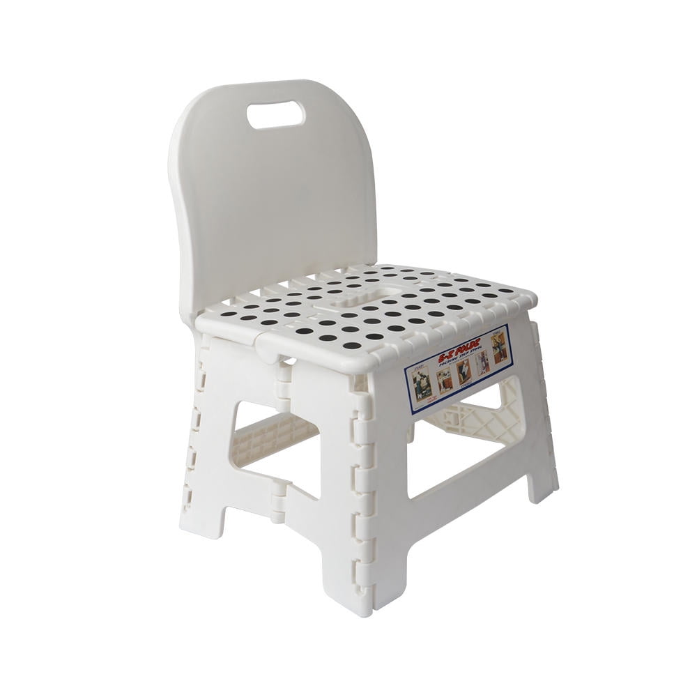Lightweight Plastic Non Slip Folding Step Stool with Back Support for Kids and Adults, White 