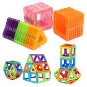 Meigar 32 Pcs Mini Magnetic Bricks Building Blocks Tiles Educational Building Construction Toy Set Kids Children Birthday Christmas Gift ,Multi Colors