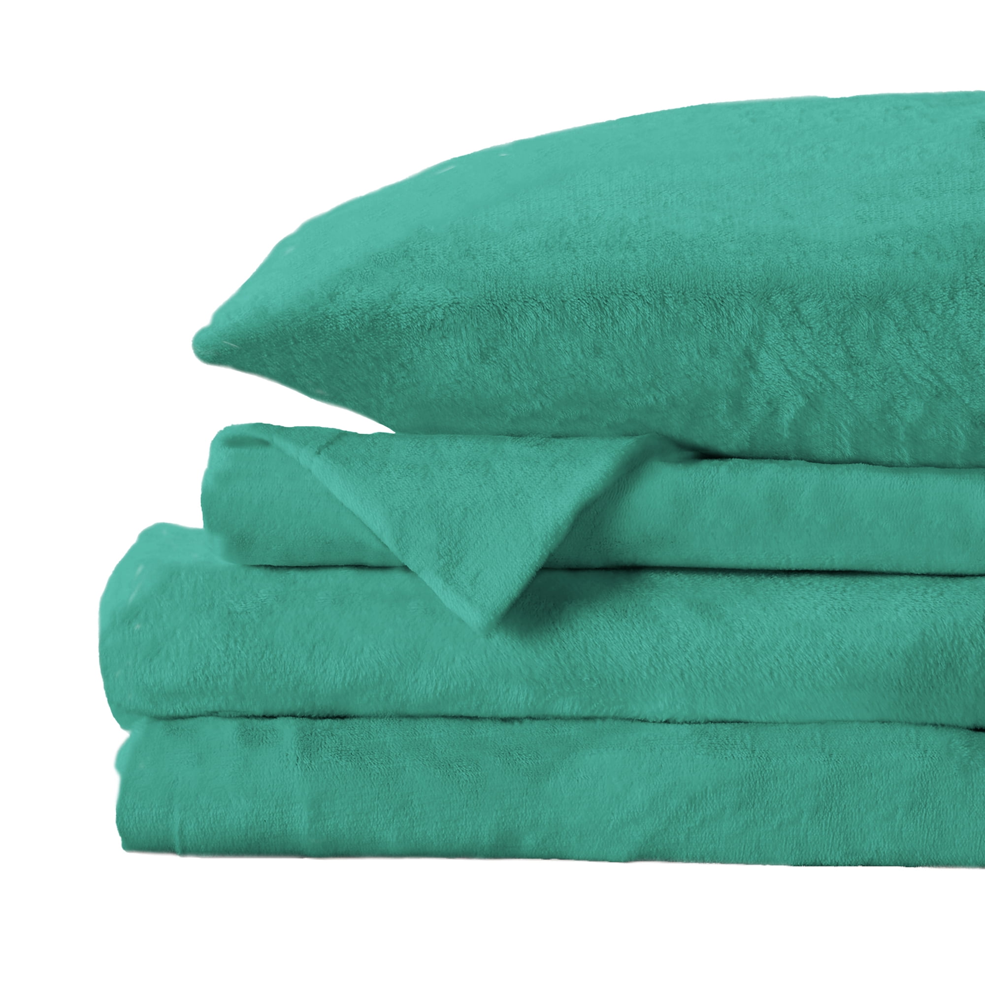 Great Bay Home Solid Velvet Plush Warm and Cozy Fleece Sheet Set (California King, Aqua