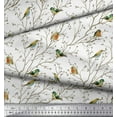 thumbnail image 3 of Soimoi White Cotton Duck Fabric Leaves & Flowerpecker Bird Printed Fabric 1 Yard 58 Inch Wide, 3 of 3
