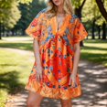 thumbnail image 4 of Siilsaa Maxi Dress for Women Women's Summer Casual Loose Short Sleeve Long T Shirt Dress Split Maxi Beach Sundress Travel Vacation Outfits Orange,L, 4 of 5