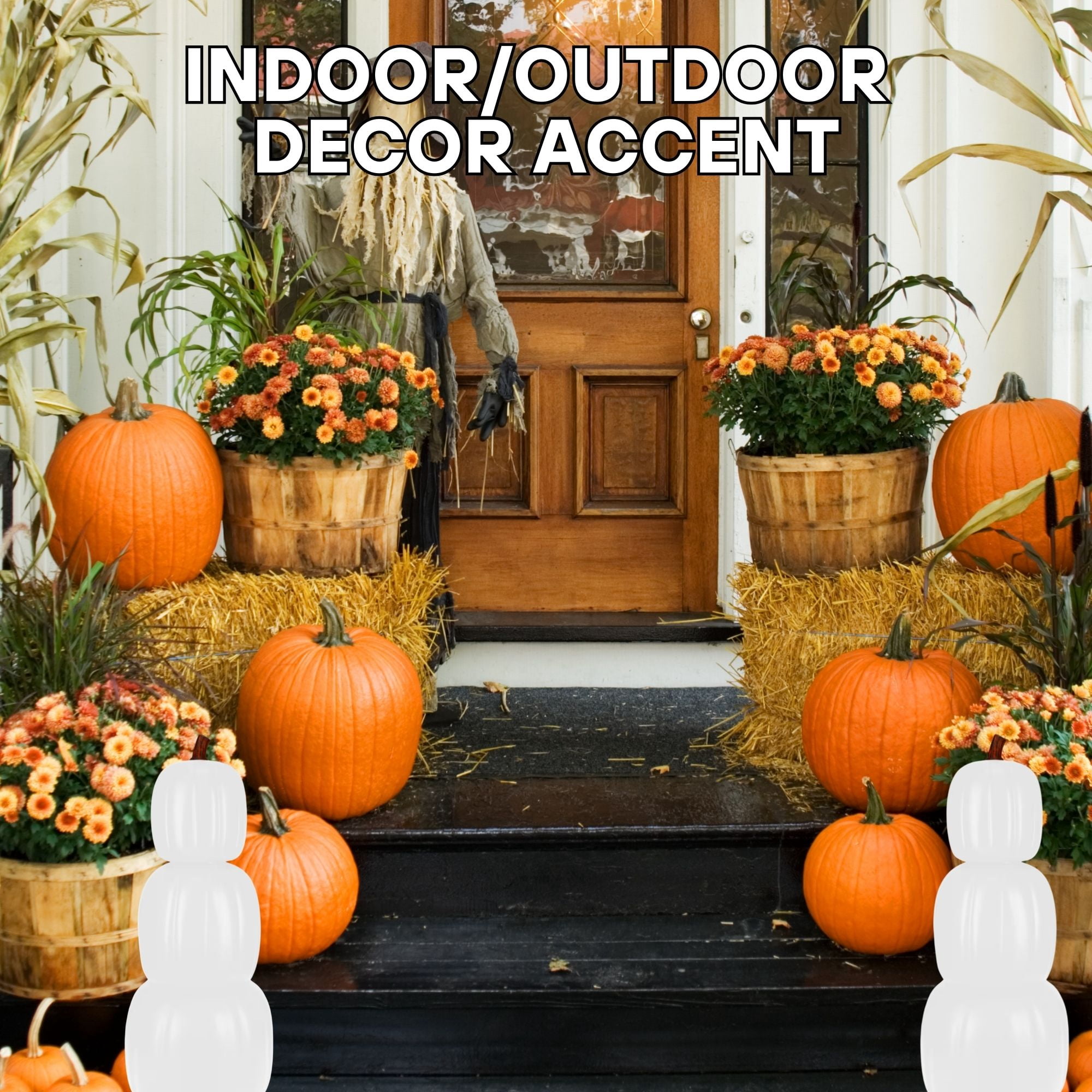 White Stacking Pumpkins 12 Inch, 3Pc Set of 2 Pumpkin for Fall Decor Halloween Decorations Indoor Outdoor Porch Yard DIY Display with Snoep in Beperkte Oplage