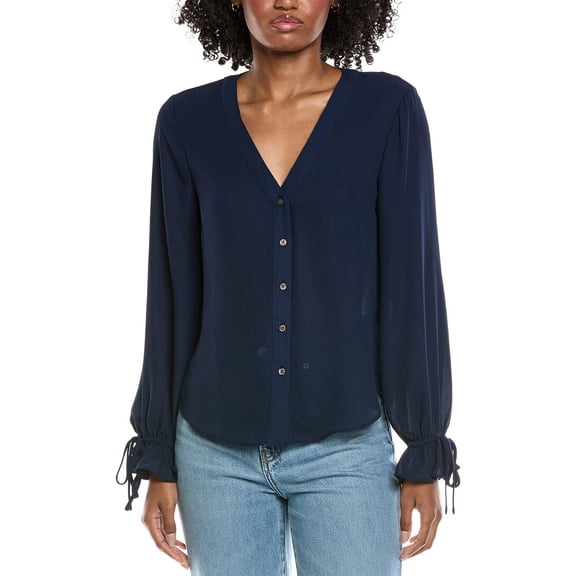 CeCe womens V-Neck Flounce Blouse, XL, Navy
